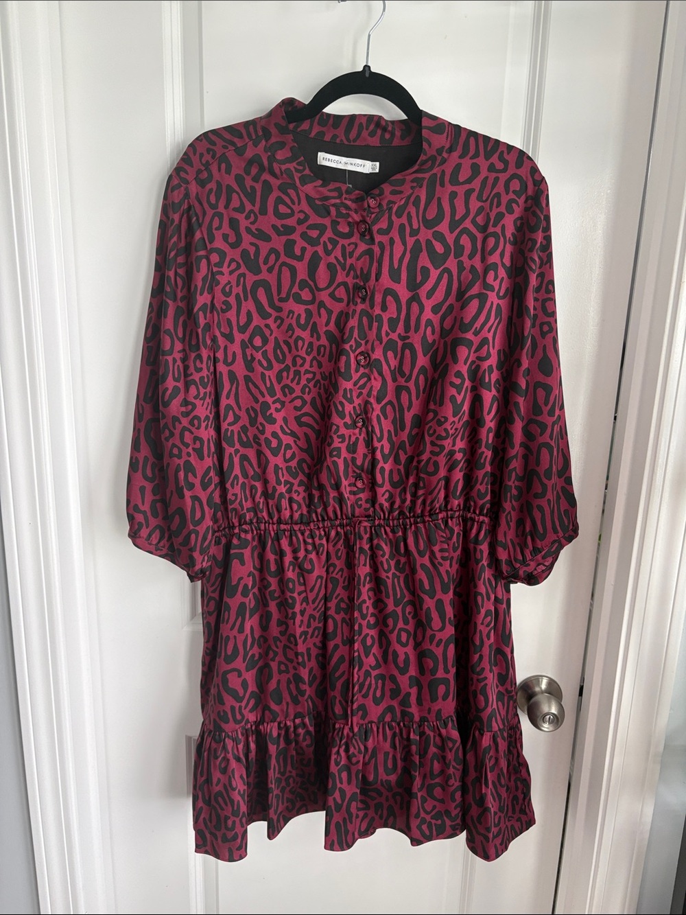 Isabel Marant Fuchsia and Black Leopard-Print Tiered Shirt Dress